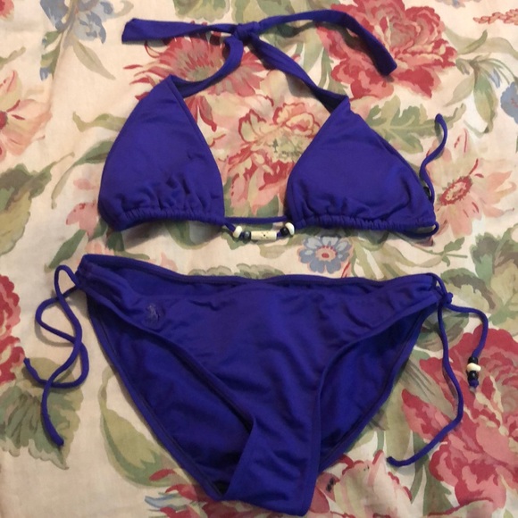 VTG Y2K RALPH LAUREN size XS Beaded Vivid Violet Padded Bra Triangle Bikini SEXY - Picture 2 of 11